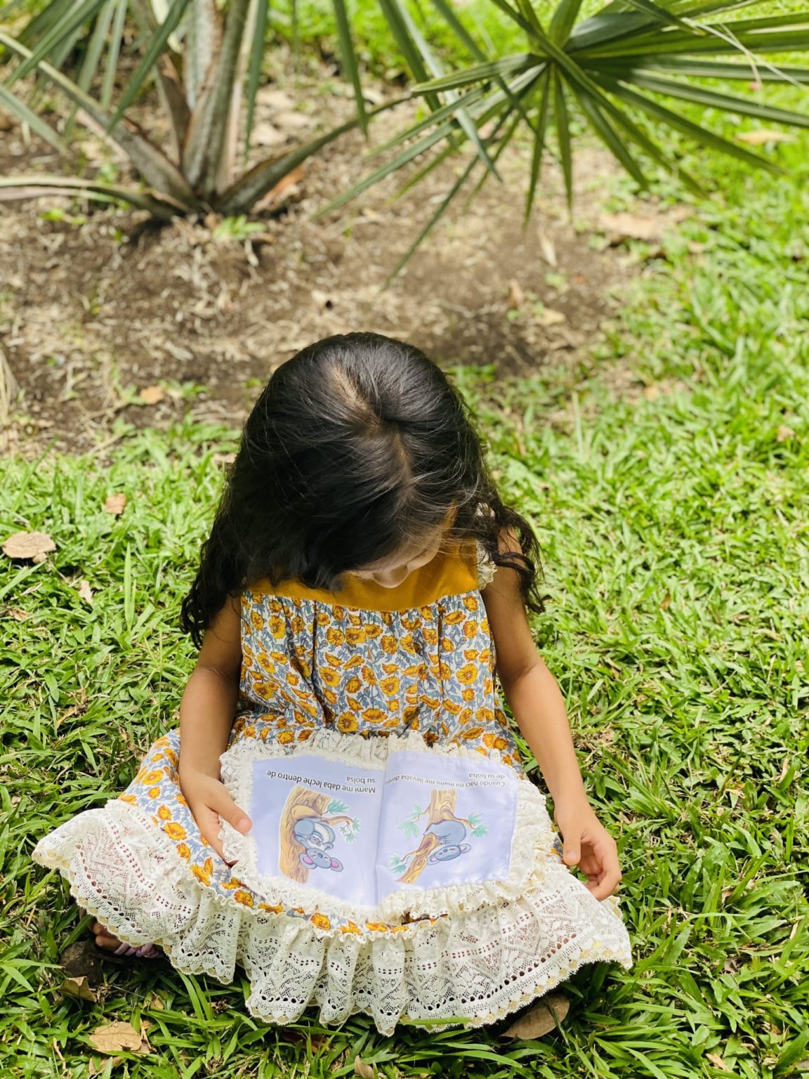 100% Cotton Floral Dress With Built-In Storybook Atop Middle Pocket