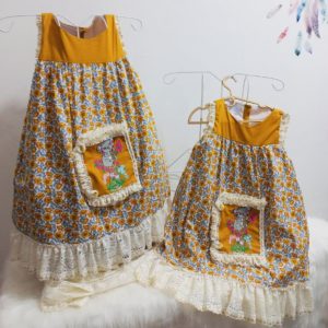 100% Cotton Floral Dress With Built-In Storybook Atop Middle Pocket