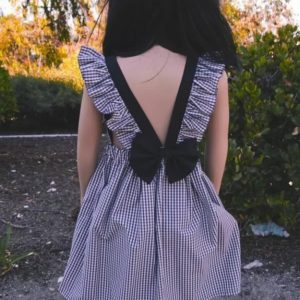 Dolly Embroidered Checkered Black & White Sundress With Bow on Back