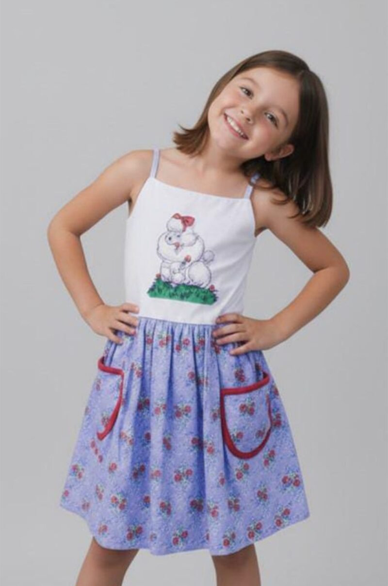 Blue Cotton Blend · Red Floral Accents · Whimsical & Practical