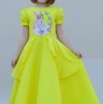 Fairy Gown Collection – Fairy of Fantasy Yellow Taffeta Edition with Embroidered Fairy Motif & Storybook