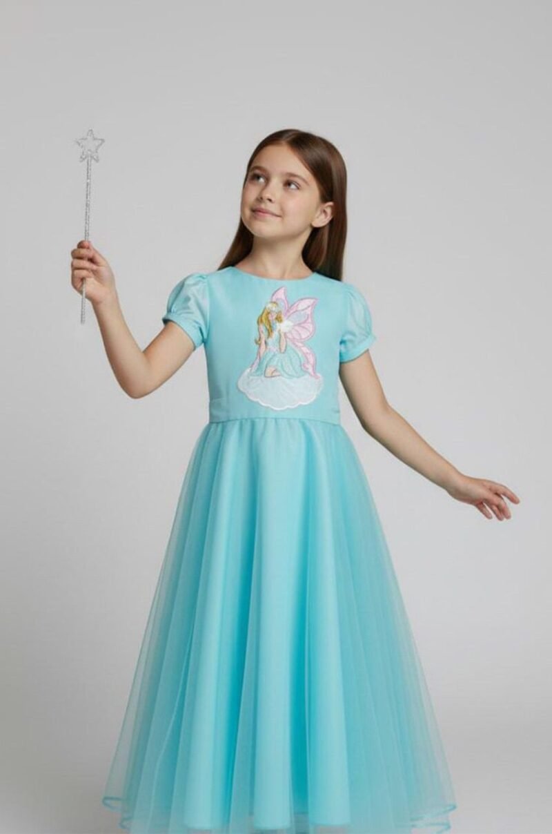 Fairy Gown Collection – Fantasy Fairy Princess Gown for Girls (Sky Blue Edition, Embroidered Taffeta)
