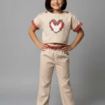 Hand of God Two-Piece Suit – Beige Cotton Blend with Dove & Rose Embroidery