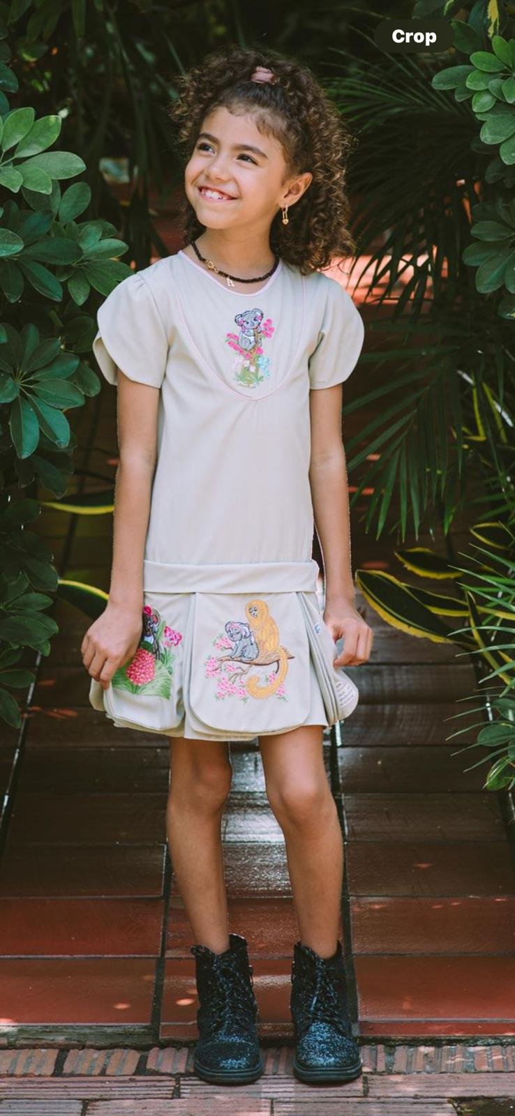 Lola Koala “The Foreign Forest” Dress (Soft Beige with Embroidered Collar)