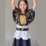 Valiant Princess Collection – Dolly & the Crowned Rider Dress White & Navy Cotton Blend with Gold Embroidery