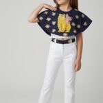 Valiant Princess – Dolly & the Crowned Rider Pants Set | Navy Crop Top & White Pants with Gold Star Collar