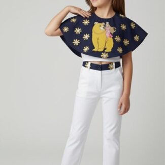 Valiant Princess – Dolly & the Crowned Rider Pants Set | Navy Crop Top & White Pants with Gold Star Collar