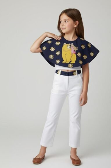 Valiant Princess – Dolly & the Crowned Rider Pants Set | Navy Crop Top & White Pants with Gold Star Collar