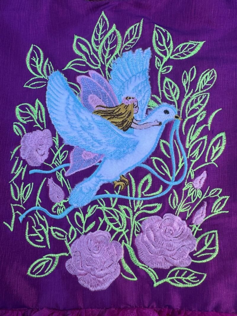 emboidery of Fantasy Fairy Girls Gown in Fuchsia Taffeta with Embroidery