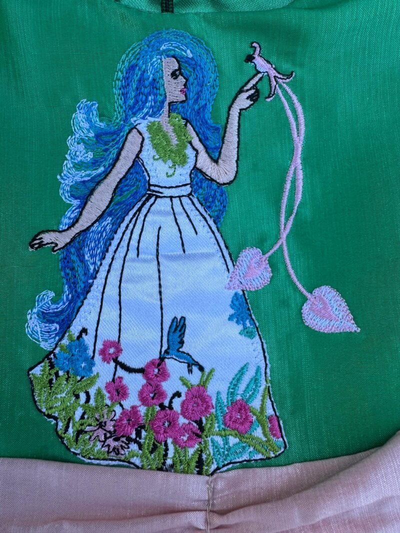 emboidery of Gown green taffeta