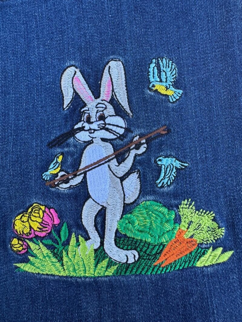 emboidery of Sir Trottingham’s Garden Overalls – Storybook Denim Overalls for Girls Long Pants emboidery of Blue Cotton Blend ·