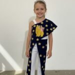 Valiant Princess – Dolly & the Crowned Rider One-Piece Pantsuit Navy & White Cotton Blend with Gold Star Embroidery-