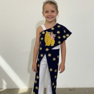 Valiant Princess – Dolly & the Crowned Rider One-Piece Pantsuit Navy & White Cotton Blend with Gold Star Embroidery-