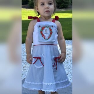 Madam Loretta VanMil Dress, front view, modeled by Nova
