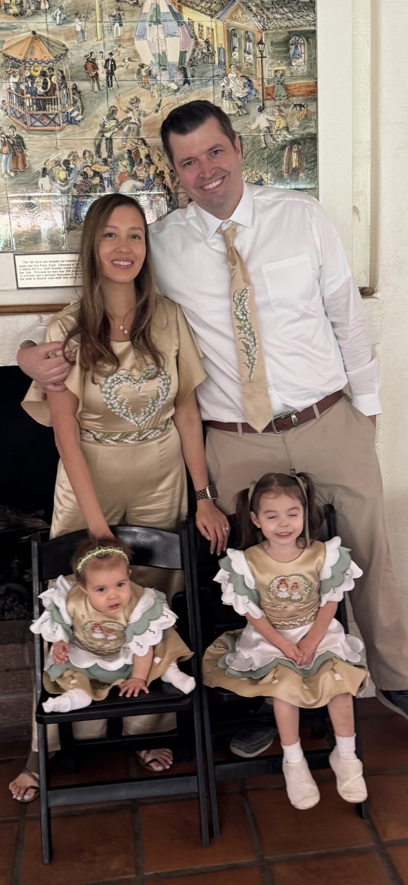 The Royal Family Collection: mother in the jumpsuit, father in the tie, the girls in their dresses The Royal Family Collection: mother in the jumpsuit, father in the tie, the girls in their dresses
